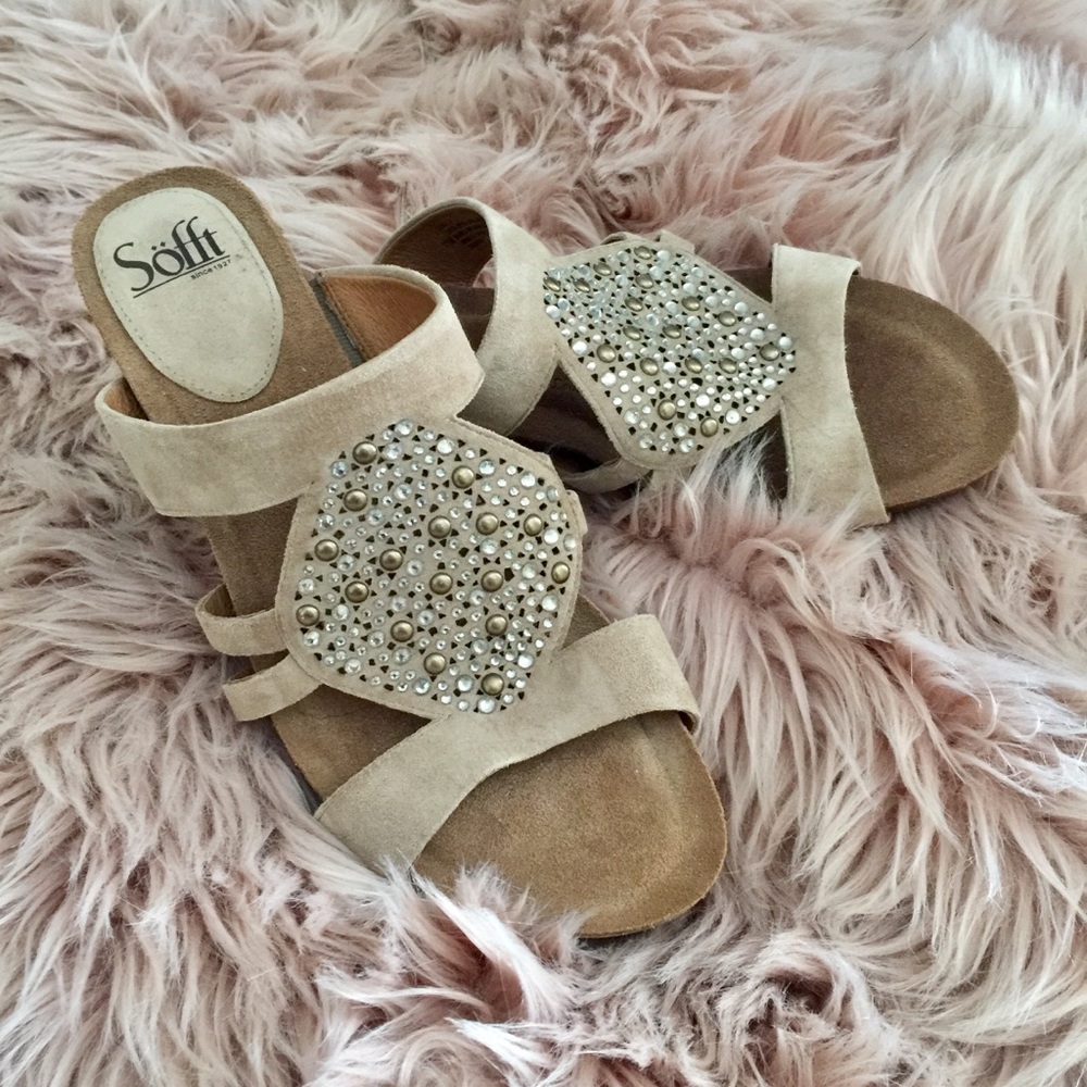 Suede Studded Tan Sandal Wedges NWOT
